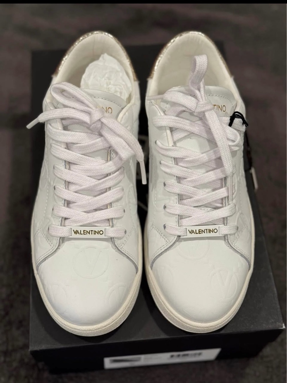 Mario Valentino White Low-Top Embossed Leather Sneakers